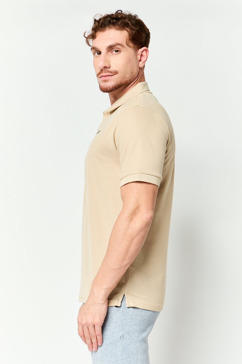 Reebok Men Sportswear Fit Short Sleeve Outdoor Polo Shirt, Tan - Image 3