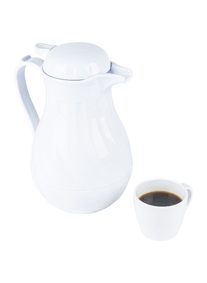Restaurantware Restpresso 64 Ounce Coffee Carafes, 10 Insulated Coffee Servers - Push-Button Top, Swirl Design, White Plastic Coffee Pitchers, Built-In Handle, With Identification Tags  - Image 2