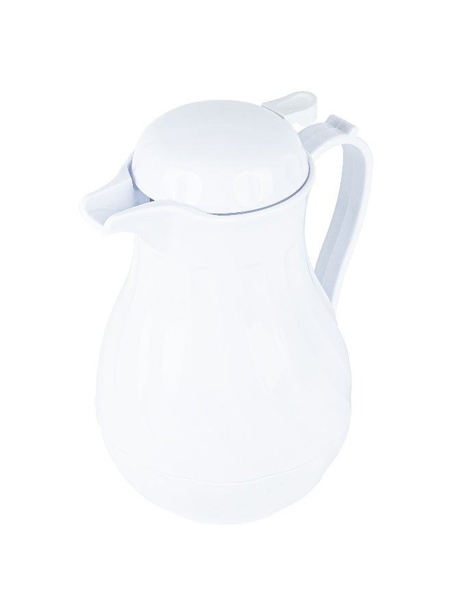 Restaurantware Restpresso 64 Ounce Coffee Carafes, 10 Insulated Coffee Servers - Push-Button Top, Swirl Design, White Plastic Coffee Pitchers, Built-In Handle, With Identification Tags  - Image 1