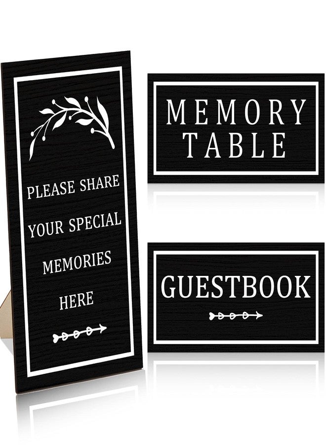 Chinco 3 PCS Wooden Funeral Table Signs Wood Share Memory Sign Black Guest Book Sign Celebration of Life Funeral Memorial Sign Table Decoration Condolence Sign for Funeral Decorations Celebration of Life - Image 1