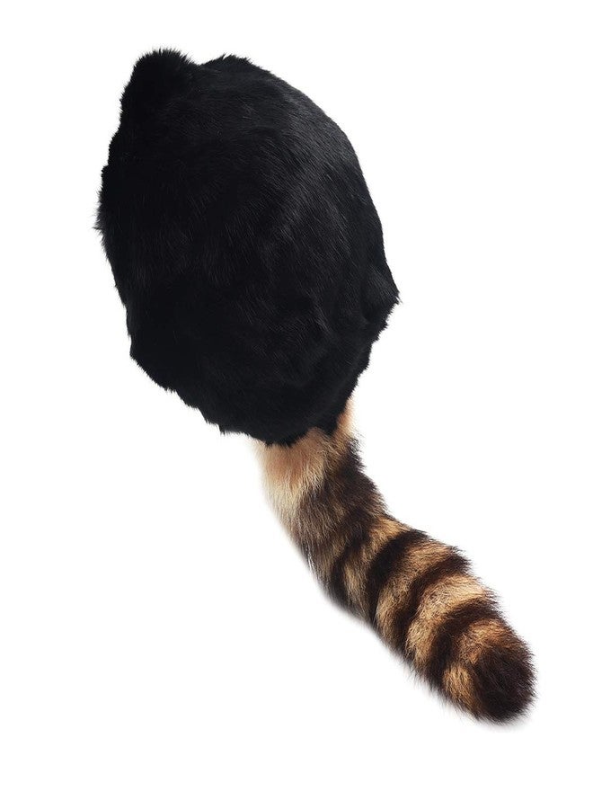surell - Coonskin Davy Crockett Hat - Real Rabbit Fur Crown with Genuine Raccoon Tail - Classic Western Style Daniel Boone Outdoorsman Adventure Cap Costume - Fun Wild West Cabin Décor Hat (Black) - Image 3