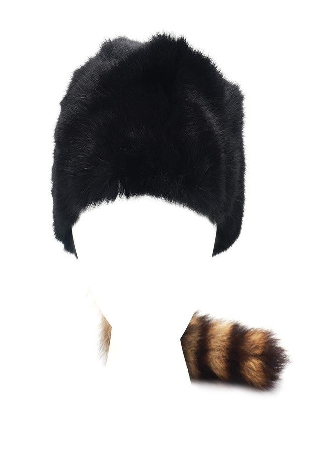 surell - Coonskin Davy Crockett Hat - Real Rabbit Fur Crown with Genuine Raccoon Tail - Classic Western Style Daniel Boone Outdoorsman Adventure Cap Costume - Fun Wild West Cabin Décor Hat (Black) - Image 4