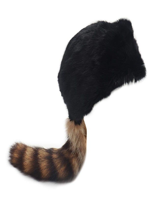 surell - Coonskin Davy Crockett Hat - Real Rabbit Fur Crown with Genuine Raccoon Tail - Classic Western Style Daniel Boone Outdoorsman Adventure Cap Costume - Fun Wild West Cabin Décor Hat (Black) - Image 1