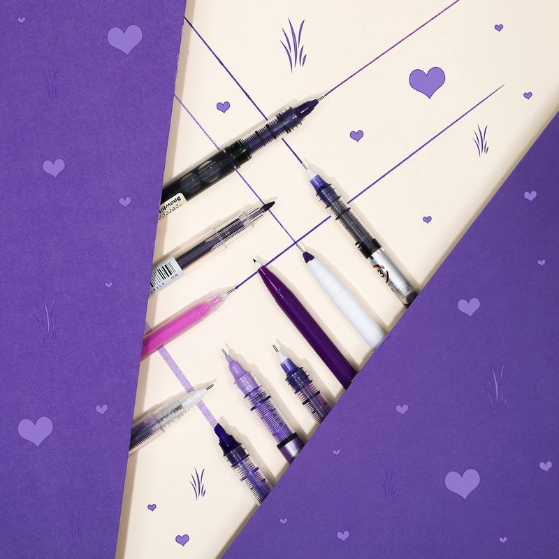 klarako 15 Pieces Purple Color Gel Ink Pen Set Quick-Drying Pens Liquid Ink Rollerball Medium Point Fluorescent Purple Pens for Offices Schools Stationery Supplies Children Students Teacher - Image 3