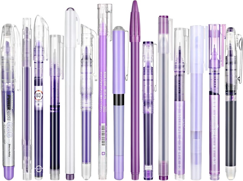 klarako 15 Pieces Purple Color Gel Ink Pen Set Quick-Drying Pens Liquid Ink Rollerball Medium Point Fluorescent Purple Pens for Offices Schools Stationery Supplies Children Students Teacher - Image 1