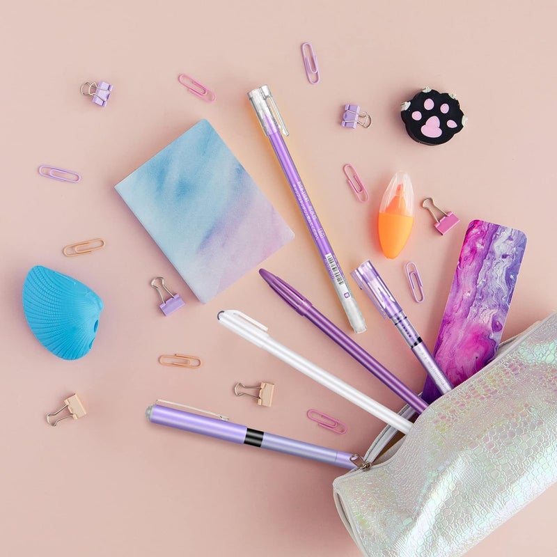 klarako 15 Pieces Purple Color Gel Ink Pen Set Quick-Drying Pens Liquid Ink Rollerball Medium Point Fluorescent Purple Pens for Offices Schools Stationery Supplies Children Students Teacher - Image 2