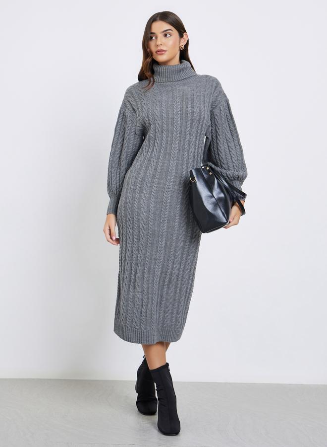 ستايلي فستان ميدي محاك بكابل رمادي - Image 1