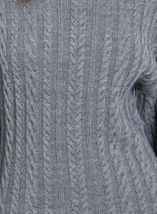 Styli Grey Cable Knit Sweater Midi Dress