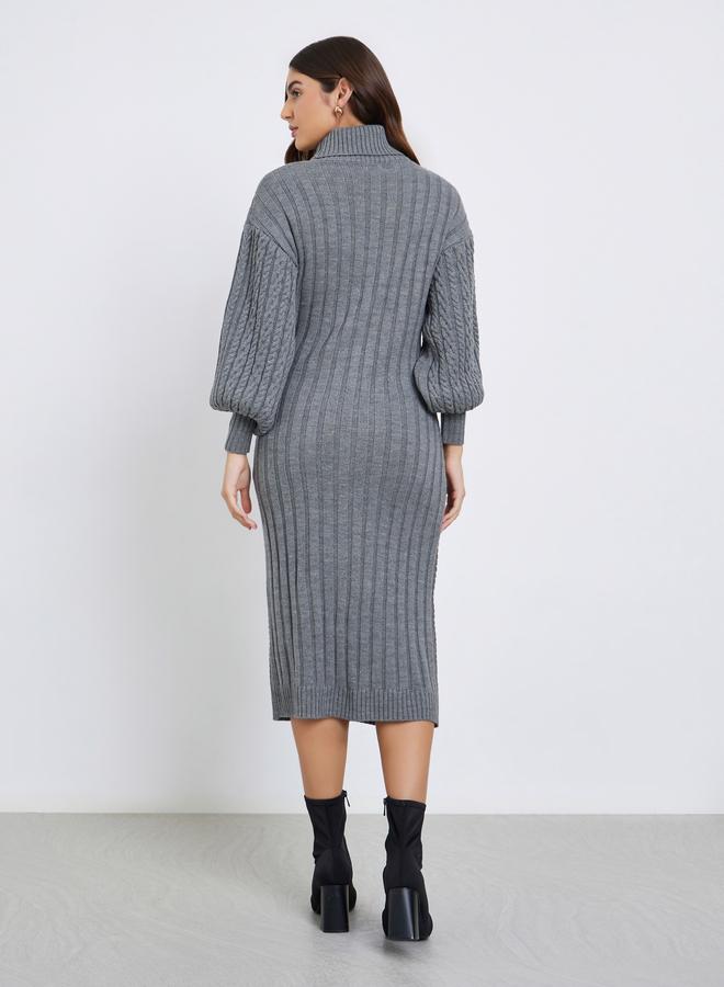 ستايلي فستان ميدي محاك بكابل رمادي - Image 4