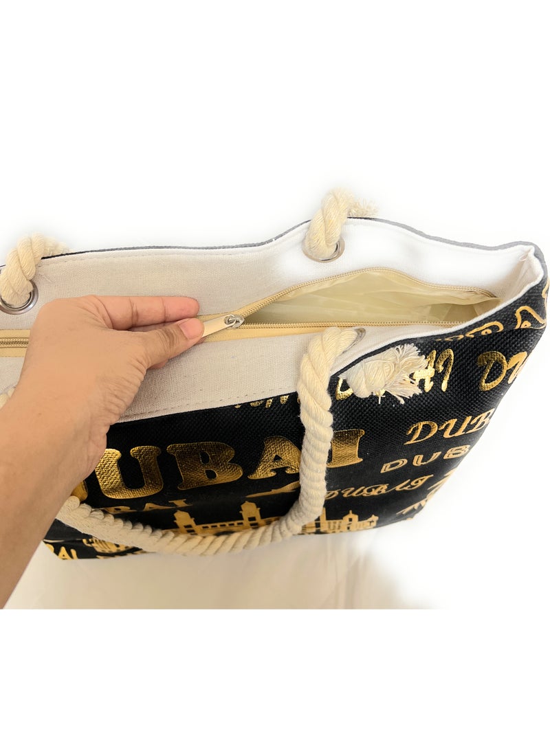 VIO Women Assorted Design Reusable Eco friendly Handbag Multipurpose Canvas Tote Bag Souvenir Gift Bag Fashion Cloth Bag For Women Outdoor Bag for Shopping Grocery Outdoor Traveling Beach Picnic Black  - Image 5
