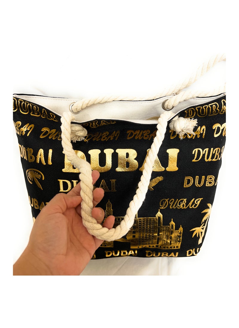 VIO Women Assorted Design Reusable Eco friendly Handbag Multipurpose Canvas Tote Bag Souvenir Gift Bag Fashion Cloth Bag For Women Outdoor Bag for Shopping Grocery Outdoor Traveling Beach Picnic Black  - Image 4