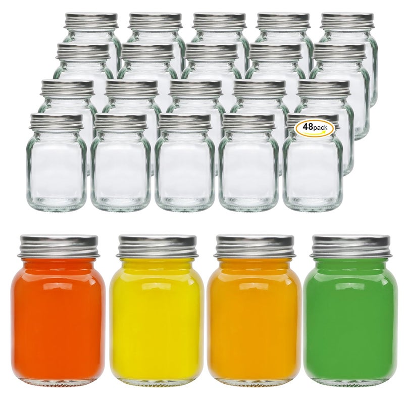 Accguan 2oz Mason JarsGinger Shots Bottles with Silver LidsGlass Yogert JarsCandle JarHoneyJamJellySpiceWedding FavorsShower Favors48pcs