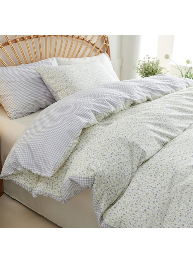 CCoutueChen Floral Duvet Cover Queen Beige 100% Cotton Duvet Cover Set for Girls Kids Garden Botanical Green Leaf Bedding Set Soft Breathable Flower Butterfly Bedding with 2 Pillowcases(No Comforter - Image 1