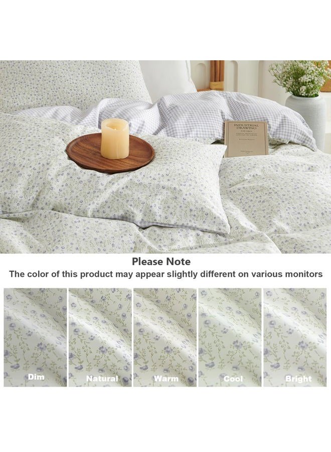 CCoutueChen Floral Duvet Cover Queen Beige 100% Cotton Duvet Cover Set for Girls Kids Garden Botanical Green Leaf Bedding Set Soft Breathable Flower Butterfly Bedding with 2 Pillowcases(No Comforter - Image 5