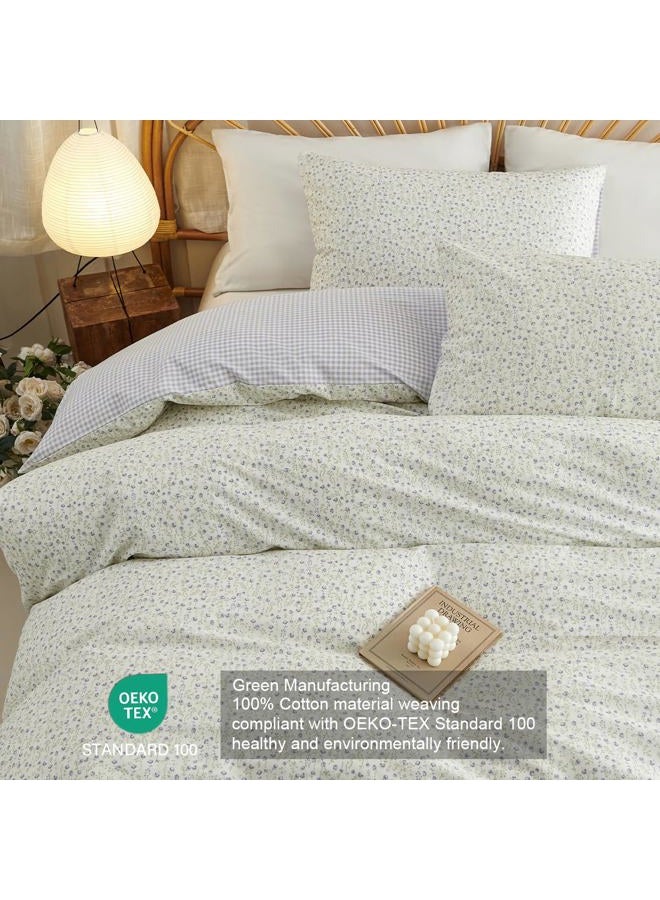 CCoutueChen Floral Duvet Cover Queen Beige 100% Cotton Duvet Cover Set for Girls Kids Garden Botanical Green Leaf Bedding Set Soft Breathable Flower Butterfly Bedding with 2 Pillowcases(No Comforter - Image 4