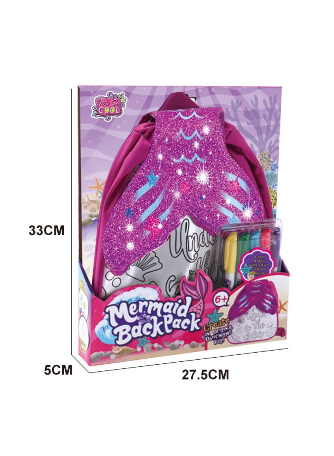Hot Children's DIY Painted Watercolor Handbag Promotes Children's Color Cognition Painting Ability-Color:Jx20422 Mermaid-diy Painted Watercolor Backpack (5 Colors Washable Pen) - Image 1
