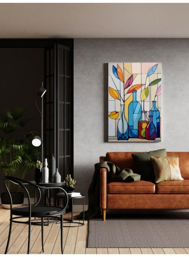 Colorful Bottles made from windows glass Printed Canvas wall art