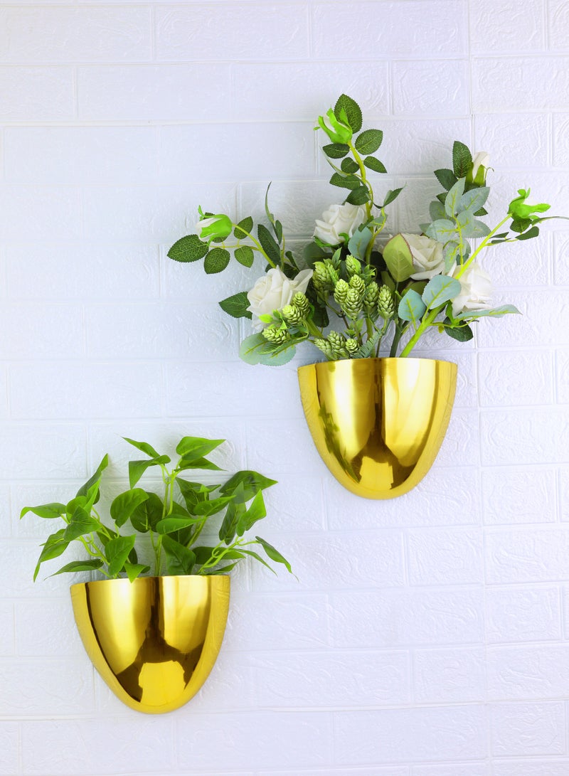 European Brass Wall Hanging Planter Set of 2 – Metal Indoor Pots for Home Décor by European Brass - Image 1