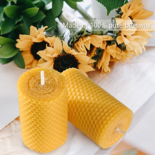 DEYBBY Beeswax Pillar Candles Set of 3 - Handmade Pure Beeswax Rolled Candles for Gift & Home Decor (2×3.3 in) - Image 2