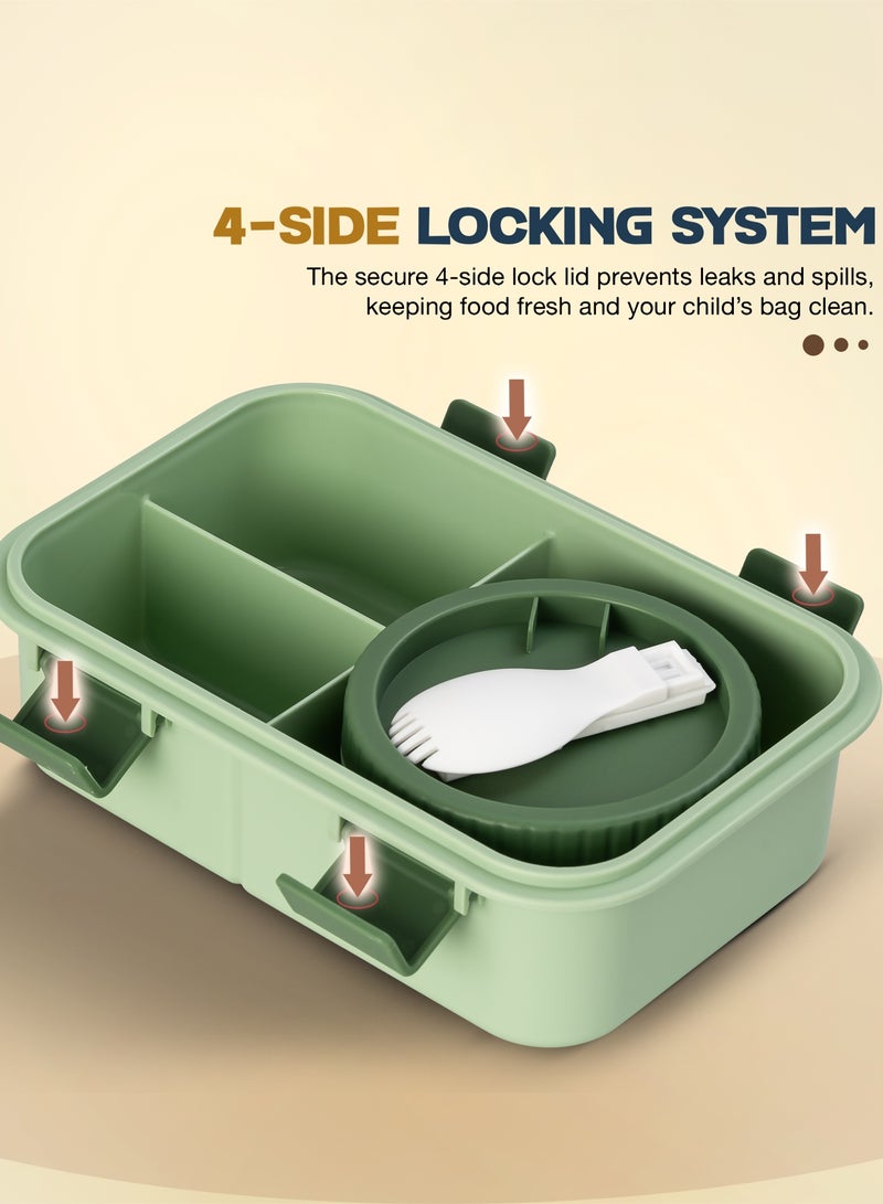 BAYBEE Kids Lunch Box for School with Spoon | Leak-Proof Tiffin Box for Boys & Girls | Bento Lunch box for Children & Women | 4 Compartment Lunch Box for Kids, Babies | Tiffin Box for School Green - Image 5