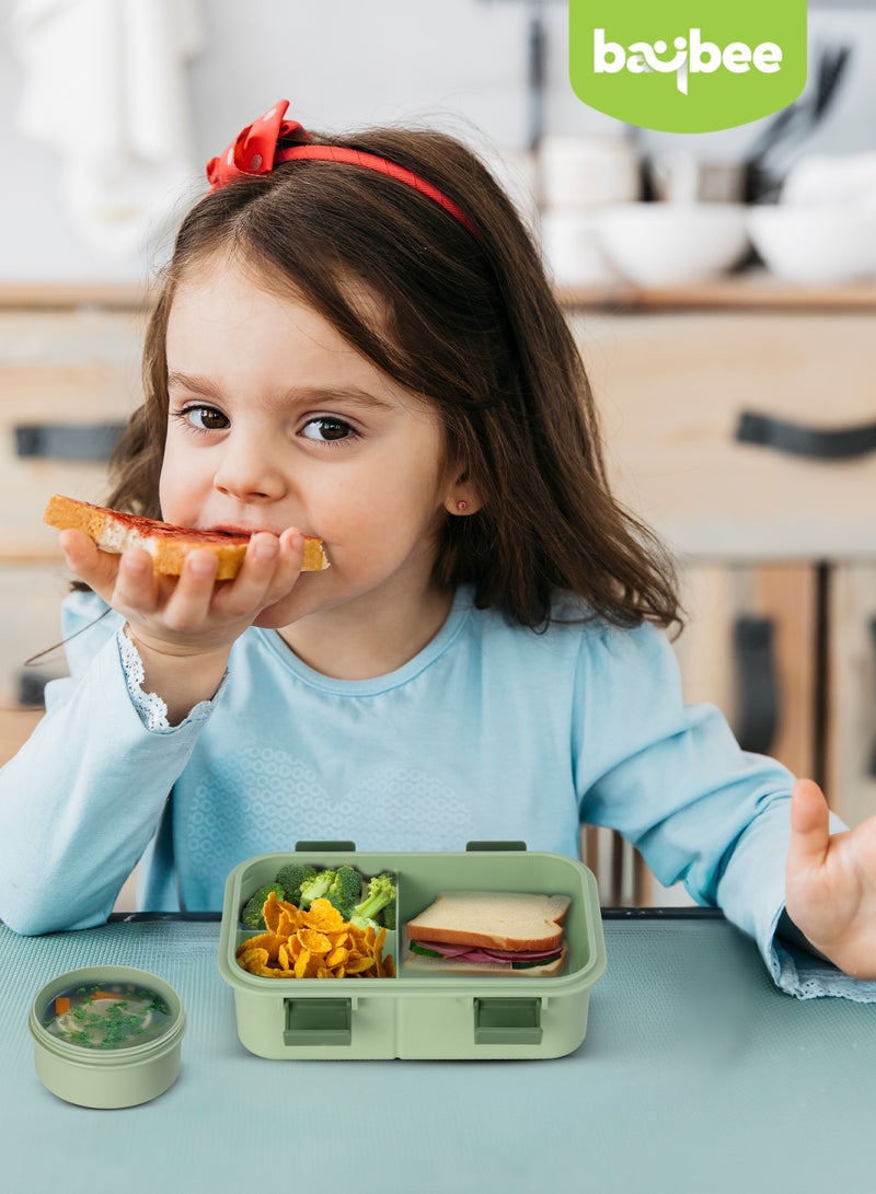 BAYBEE Kids Lunch Box for School with Spoon | Leak-Proof Tiffin Box for Boys & Girls | Bento Lunch box for Children & Women | 4 Compartment Lunch Box for Kids, Babies | Tiffin Box for School Green - Image 3