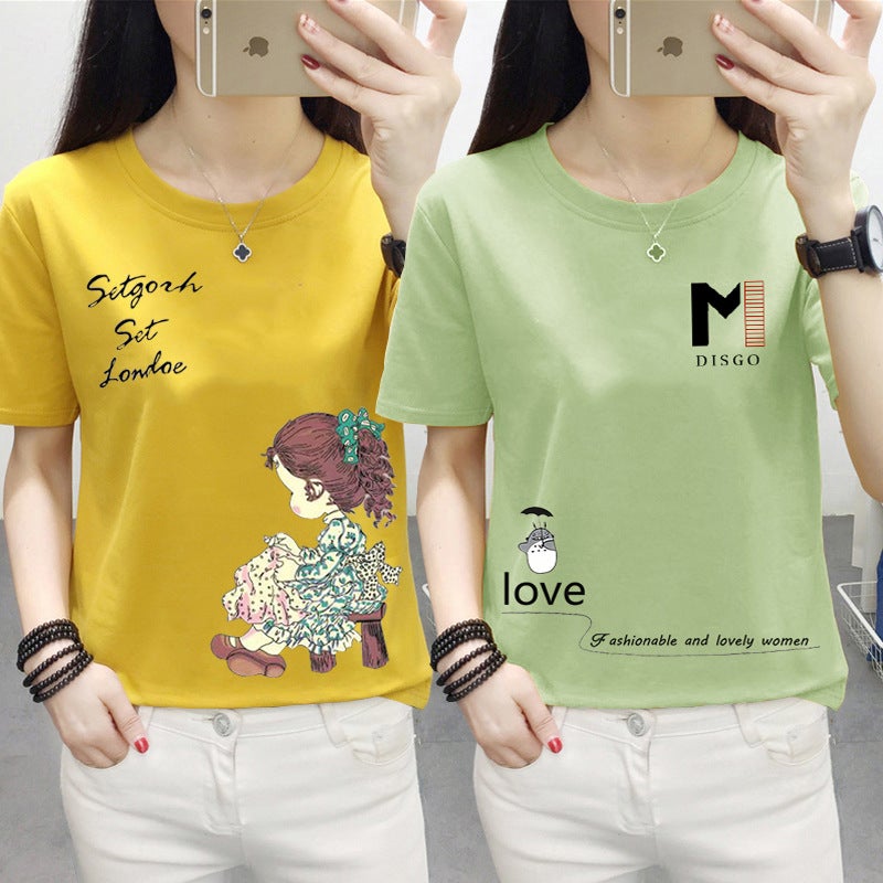 Wholesale Short-Sleeved T-Shirt for Women 2025 Summer New Korean Style Loose Large Size White Half-Sleeved T-Shirt Bottoming Shirt Top - Image 2