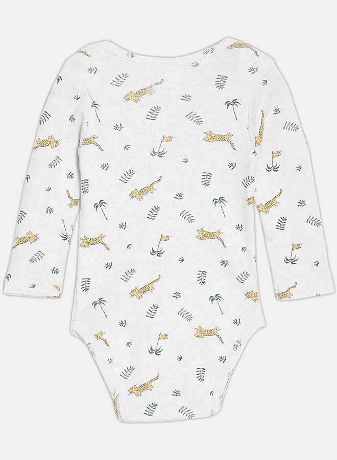 Broon Boys & Girls White and Mustard Printed Rompers | Premium Organic Cotton | Full Sleeves with Print and Embroidery | Infant Wear | Chemical Free | Pack of 2 - Image 3