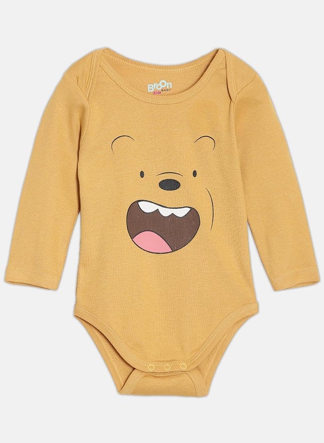 Broon Boys & Girls White and Mustard Printed Rompers | Premium Organic Cotton | Full Sleeves with Print and Embroidery | Infant Wear | Chemical Free | Pack of 2 - Image 2