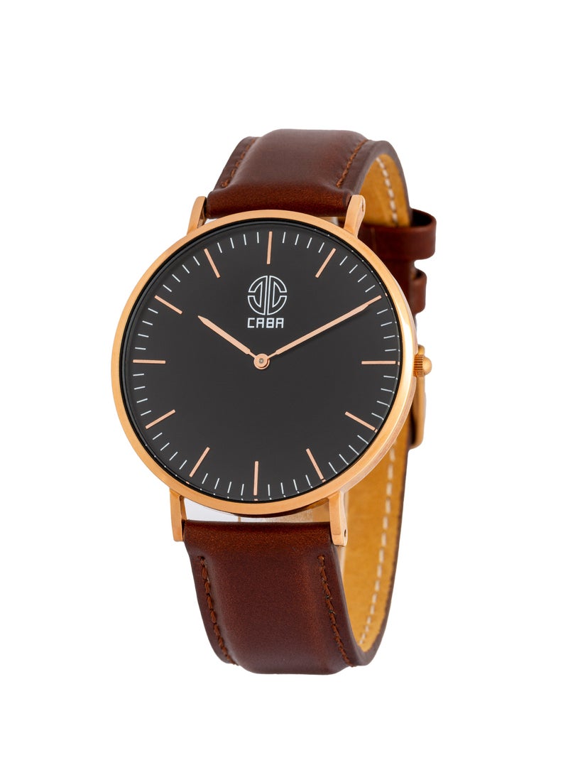 CABA Men's Watch, Classic Design, Luxury Leather Watch Strap, Waterproof, Dark Brown - 3101190023357MR - Image 1