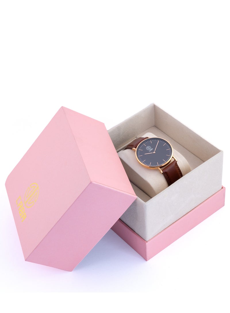 CABA Men's Watch, Classic Design, Luxury Leather Watch Strap, Waterproof, Dark Brown - 3101190023357MR - Image 2