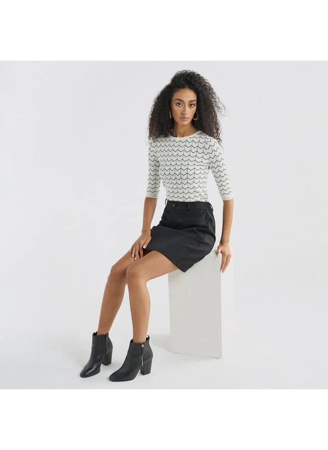 FAV Textured Sweater with Round Neck and 3/4 Sleeves