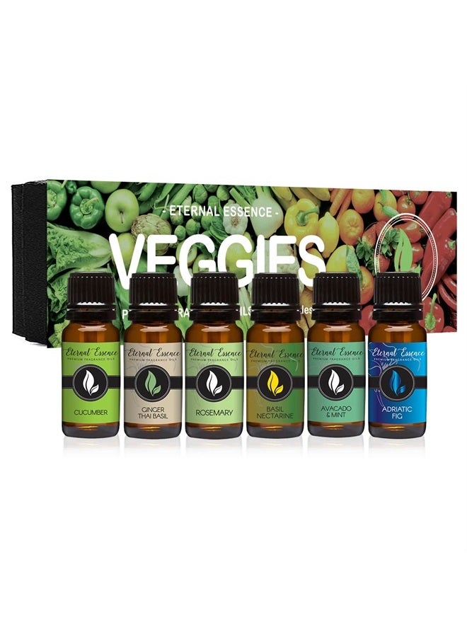 Eternal Essence Oils Veggies Fragrance Oil Gift Set - 6 Long Lasting Scents in 10mL Amber Glass Bottles - Oils for Diffusers, Soap & Candle Making, Aromatherapy - Includes Rosemary, Mint & More  - Image 1