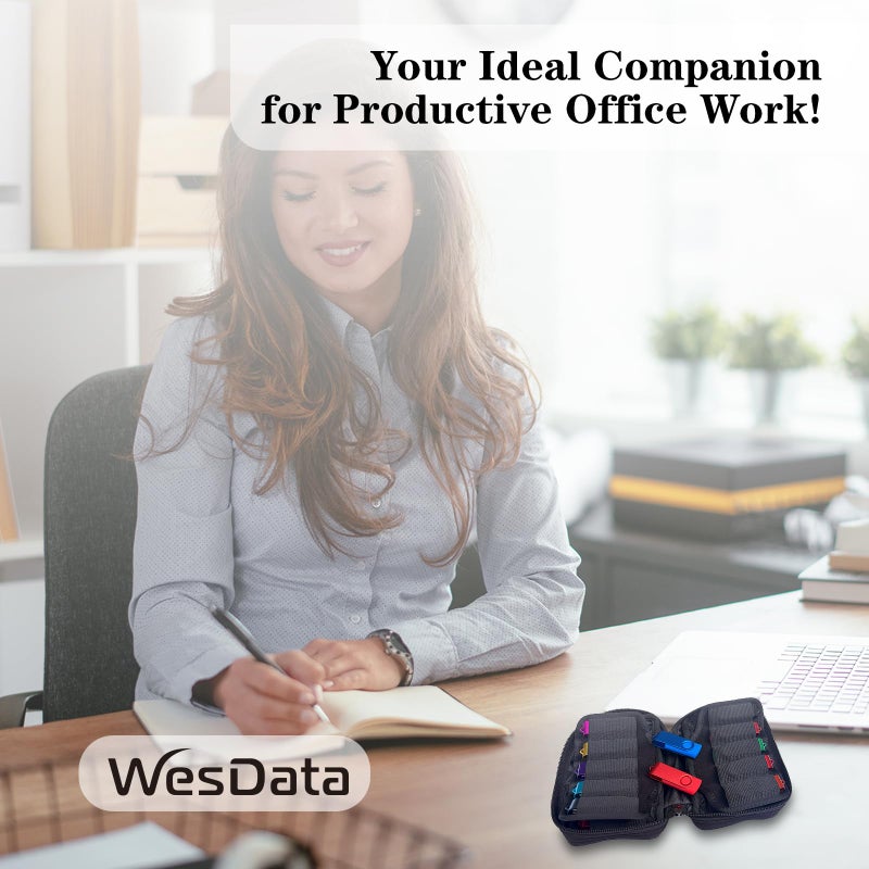 WesData USB Flash Drive Storage Case, 20 Slots Electronic Organizer, Black Carrying Case with D-Buckle, 7.1 x 3.6 inches - Image 4