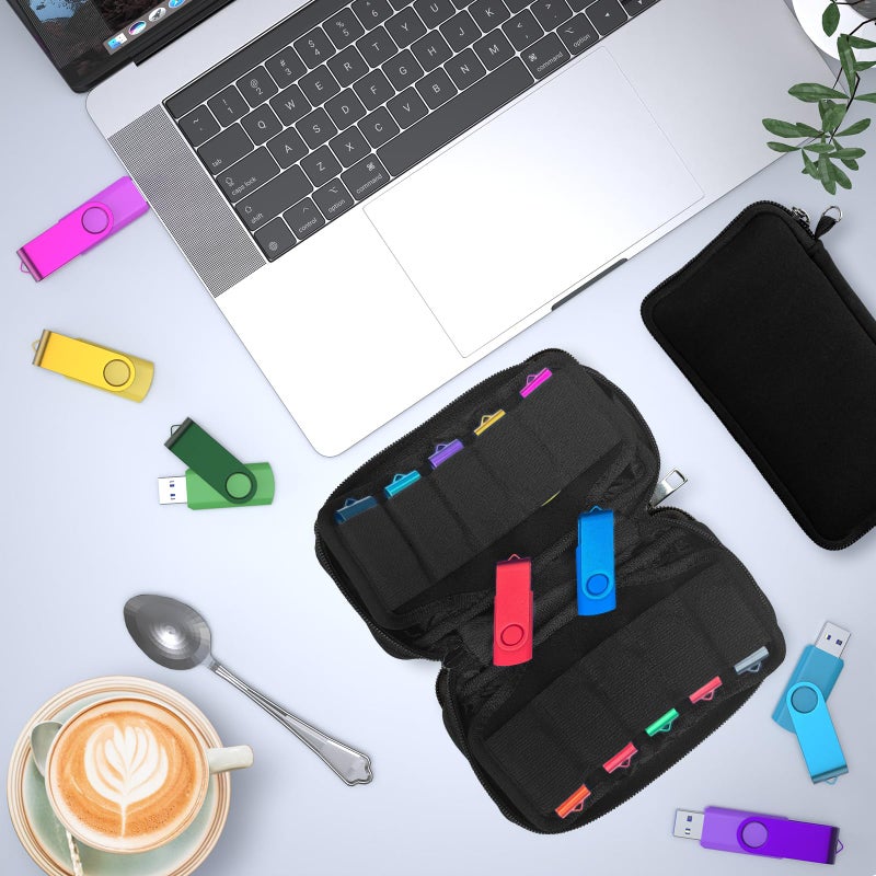 WesData USB Flash Drive Storage Case, 20 Slots Electronic Organizer, Black Carrying Case with D-Buckle, 7.1 x 3.6 inches - Image 3