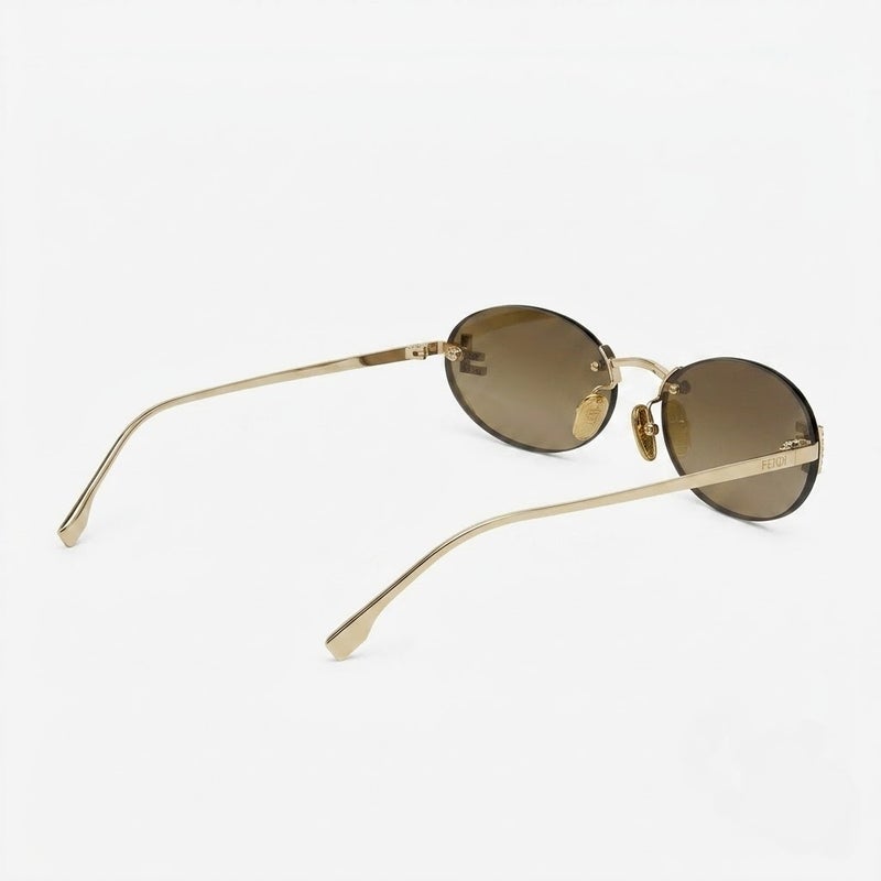 Fendi FE4075US 25A 54 Women's Rimless Oval Sunglasses with Crystal F Logo - Gold & Sienna Brown - Image 3
