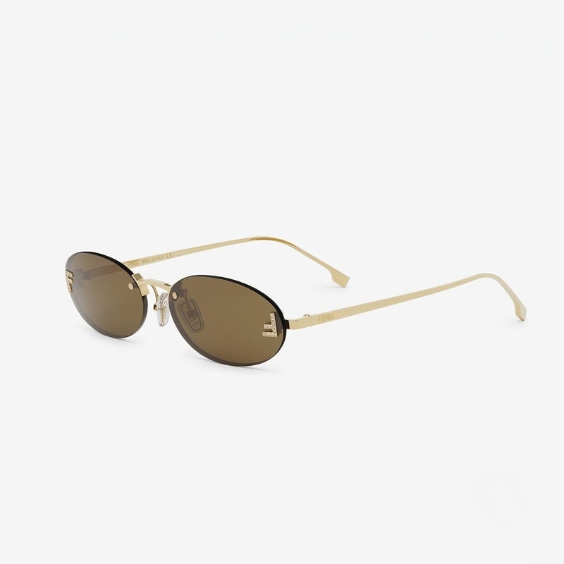 Fendi FE4075US 25A 54 Women's Rimless Oval Sunglasses with Crystal F Logo - Gold & Sienna Brown - Image 1