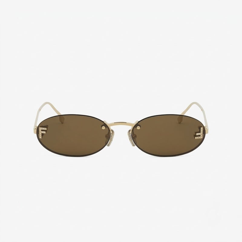 Fendi FE4075US 25A 54 Women's Rimless Oval Sunglasses with Crystal F Logo - Gold & Sienna Brown - Image 2