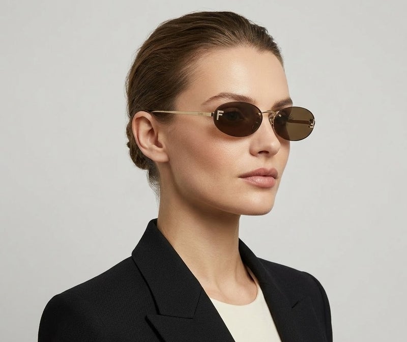 Fendi FE4075US 25A 54 Women's Rimless Oval Sunglasses with Crystal F Logo - Gold & Sienna Brown - Image 4