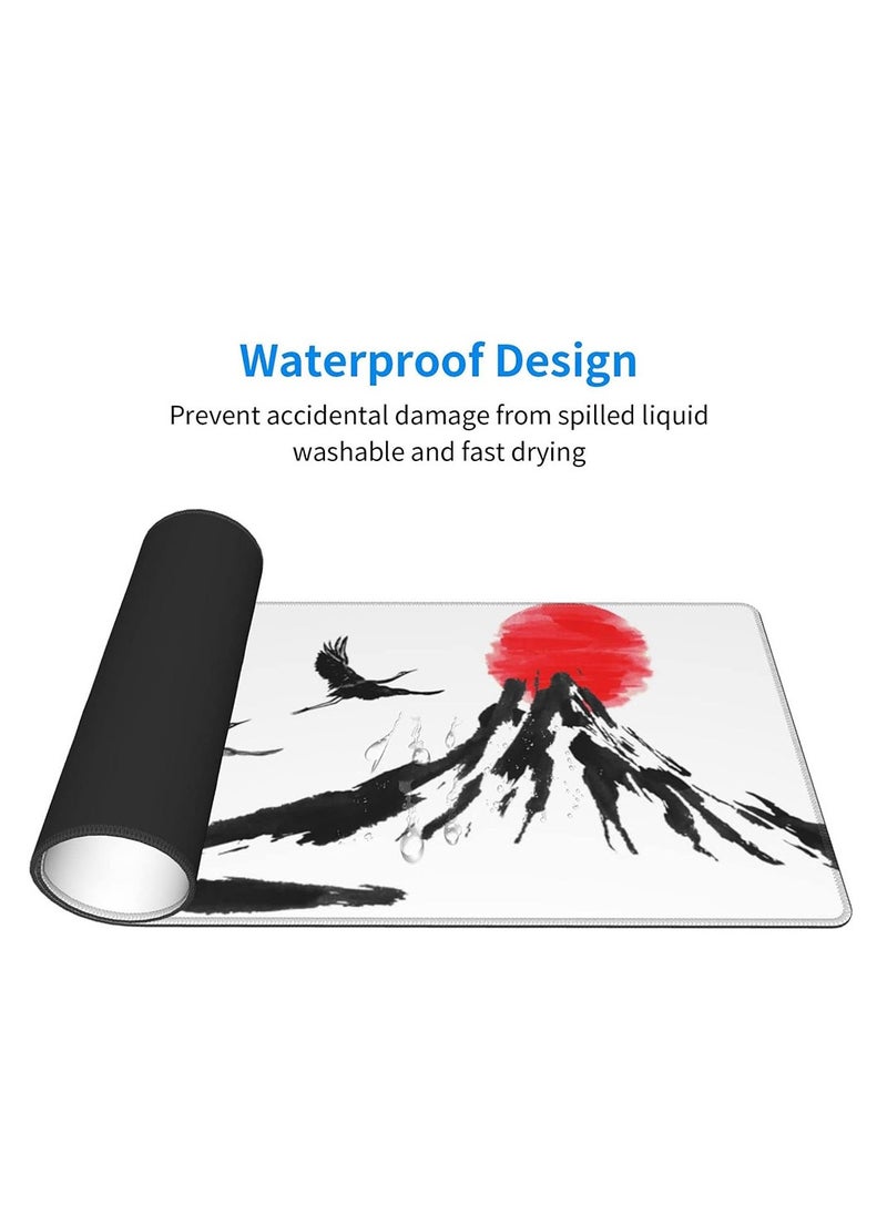 Generic - Japanese Cherry Blossom Large Gaming Mouse Pad, Extended Mousepad with Fuji Mountain, Japanes Crane Bird and Sunset White ( 70x30x2mm ) - Image 1