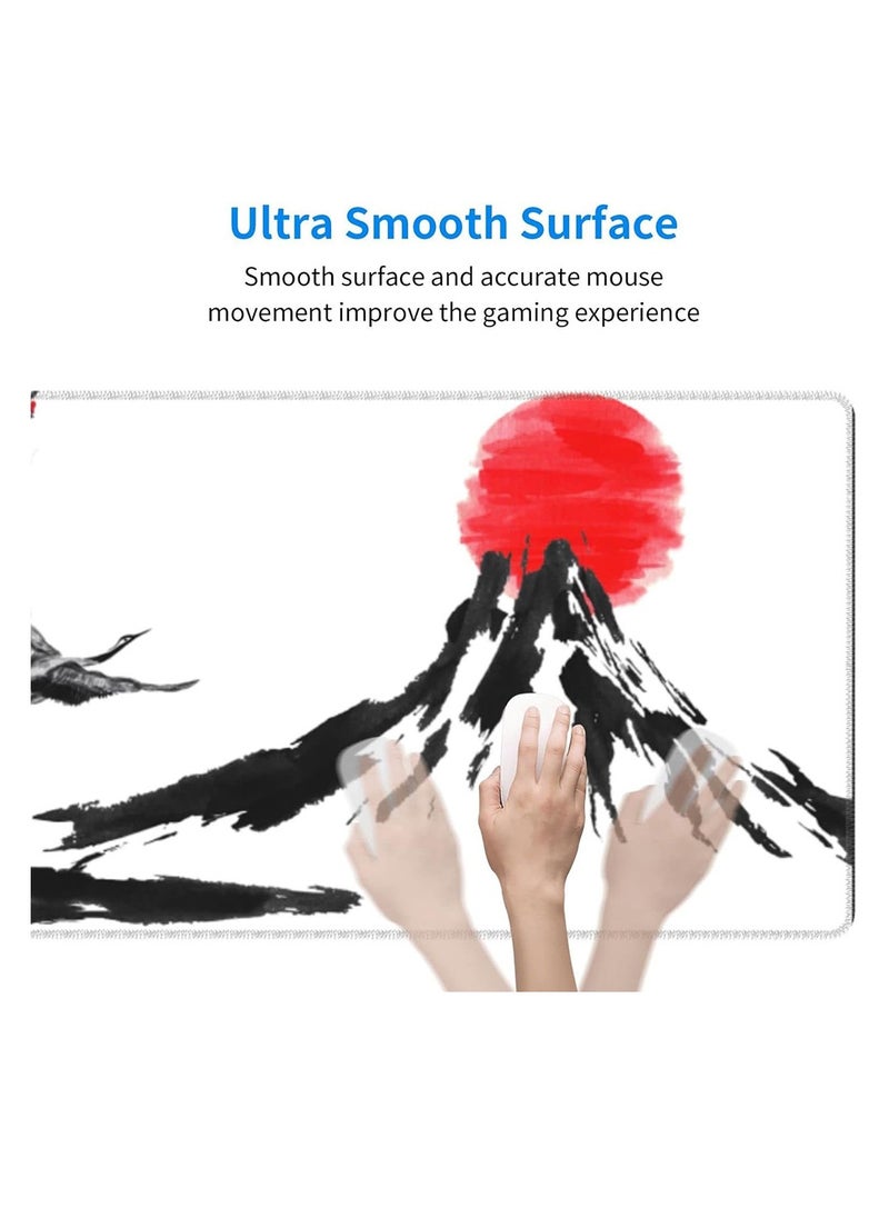 Generic - Japanese Cherry Blossom Large Gaming Mouse Pad, Extended Mousepad with Fuji Mountain, Japanes Crane Bird and Sunset White ( 70x30x2mm ) - Image 1