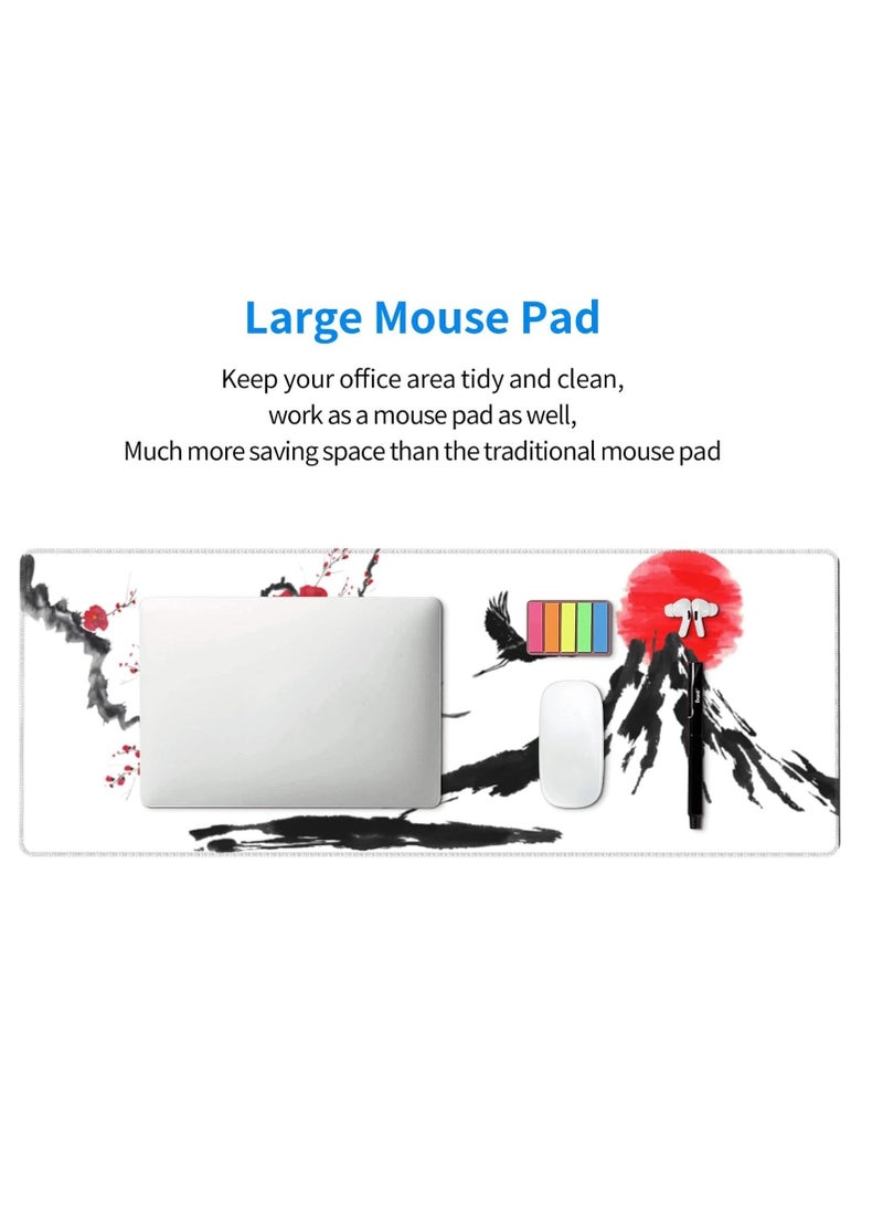 Generic - Japanese Cherry Blossom Large Gaming Mouse Pad, Extended Mousepad with Fuji Mountain, Japanes Crane Bird and Sunset White ( 70x30x2mm ) - Image 1