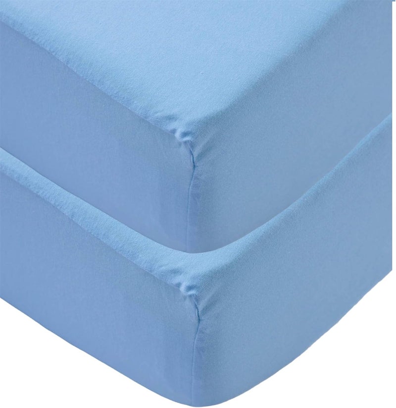 2 x Cot Fitted Sheets 120x60cm - 100% Cotton, Soft breathable baby cot sheets (Blue) - Image 2