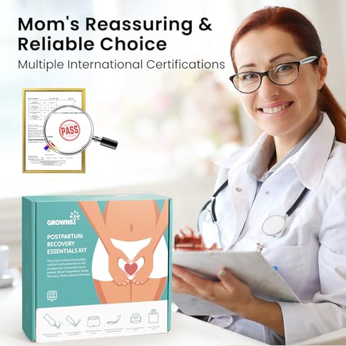 Grownsy Postpartum Essentials Recovery Kit for Labor & Delivery | Postpartum Kit for Women | Includes Upside Down Peri Bottle, Perineal Spray, 28 Cooling Pad Liners,2 Ice Packs &4 Disposable Underwear - Image 3