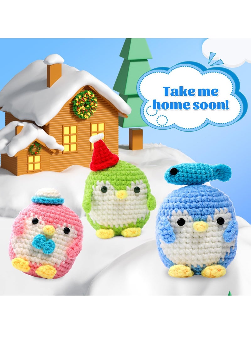 SYOSI - Beginners Crochet Kit Adults and Kids Beginners Crochet Kit Complete Set to Make 3 Penguin Stress Relieving Craft Idea Gift | with Step by Step Instruction Video Complete Material Pack - Image 1