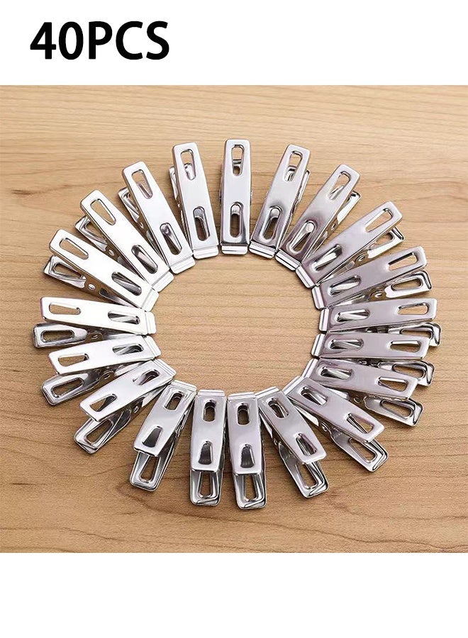 Stainless Steel Clothes Pins: 40 Pack Metal Beach Towel Clips, Pool Cover Pins, Heavy Duty Closure Pins, Hanging Towel Clips Cloth Clips, Beach Chair Towel Clips, Stainless Steel Clothespins for Drying Socks, Hanging Clips, Heavy Duty Clothes Pins, Metal Clips for Crafts - Image 1