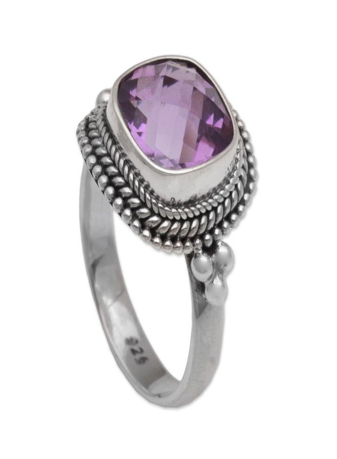 NOVICA Artisan Handmade Amethyst Cocktail Ring Sterling Silver from Bali Purple Single Stone Indonesia Ultra Violet Birthstone [crownbezel 0.6 in H x 0.8 in W x 0.2 in D Band Width 4 mm W] ' Purple - Image 1