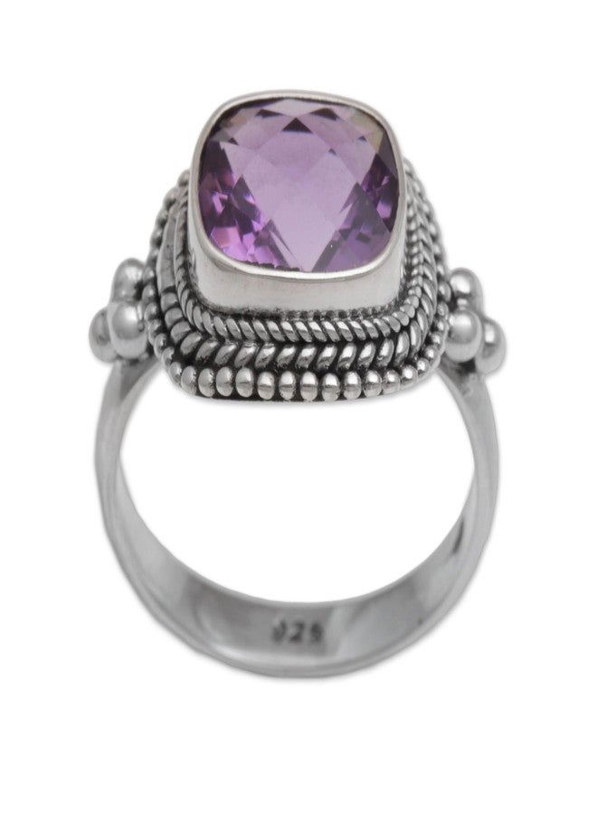 NOVICA Artisan Handmade Amethyst Cocktail Ring Sterling Silver from Bali Purple Single Stone Indonesia Ultra Violet Birthstone [crownbezel 0.6 in H x 0.8 in W x 0.2 in D Band Width 4 mm W] ' Purple - Image 4