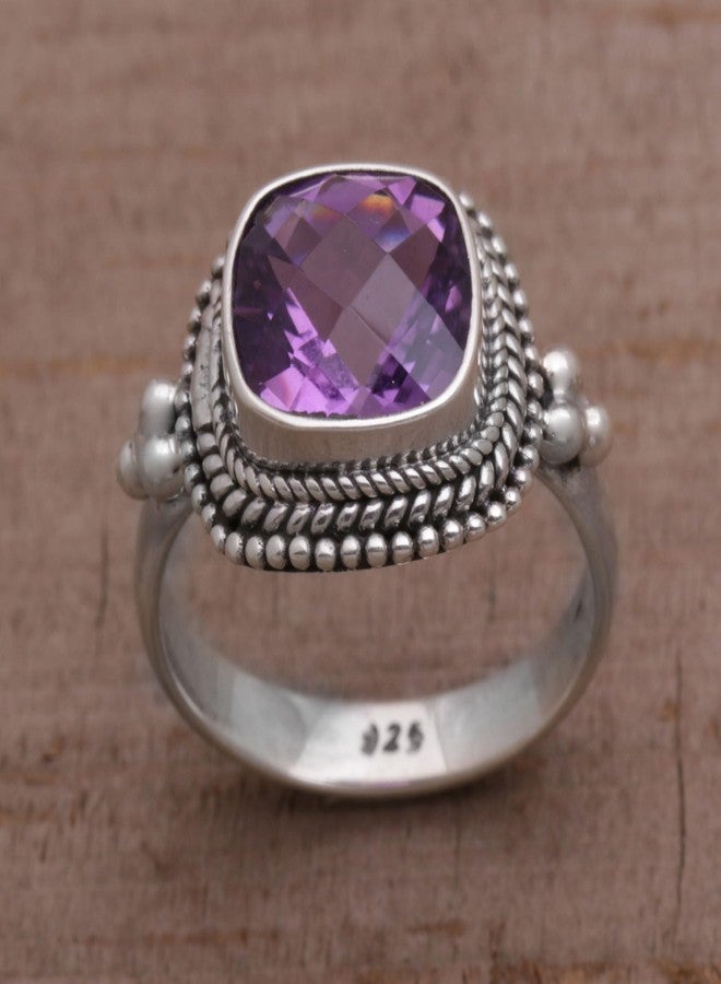 NOVICA Artisan Handmade Amethyst Cocktail Ring Sterling Silver from Bali Purple Single Stone Indonesia Ultra Violet Birthstone [crownbezel 0.6 in H x 0.8 in W x 0.2 in D Band Width 4 mm W] ' Purple - Image 3