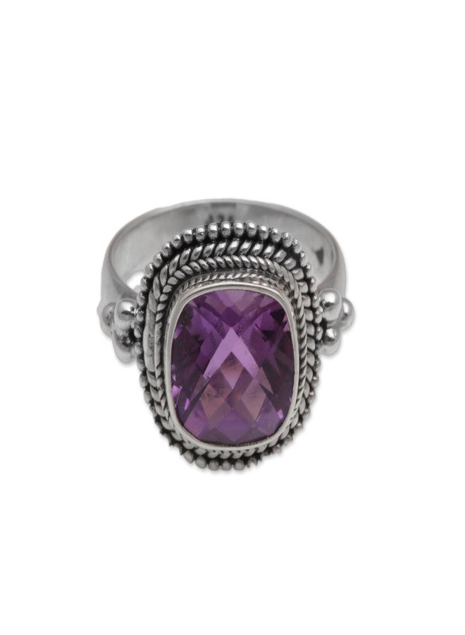 NOVICA Artisan Handmade Amethyst Cocktail Ring Sterling Silver from Bali Purple Single Stone Indonesia Ultra Violet Birthstone [crownbezel 0.6 in H x 0.8 in W x 0.2 in D Band Width 4 mm W] ' Purple - Image 5