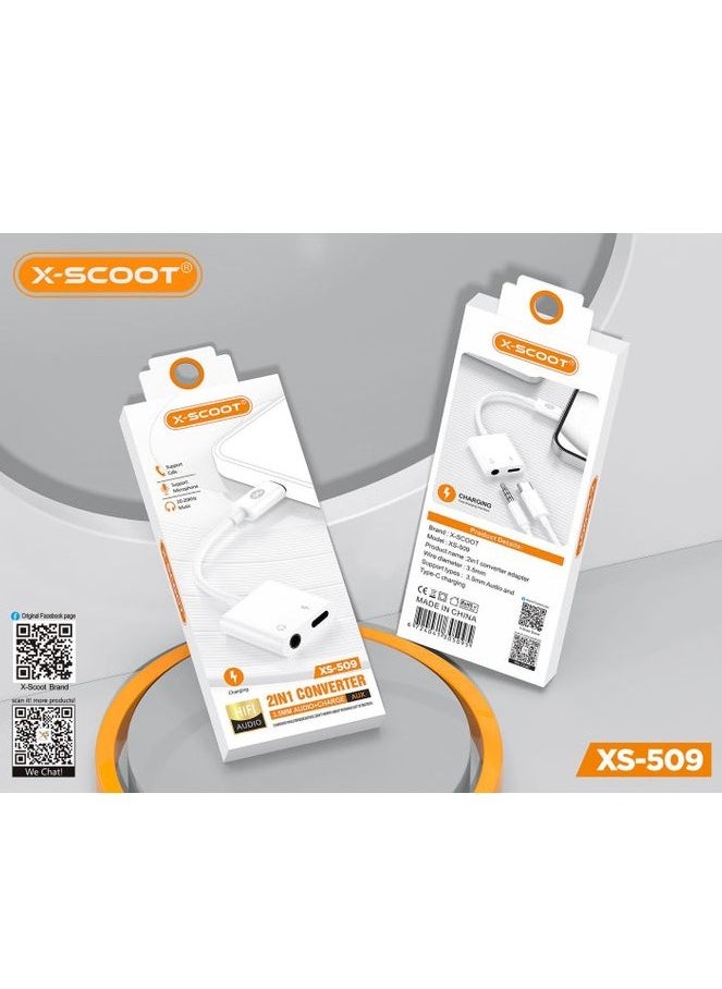 X-SCOOT XS-509 Fast Charging - 2 In 1 Converter - 3.5MM Audio + charger - White  - Image 3